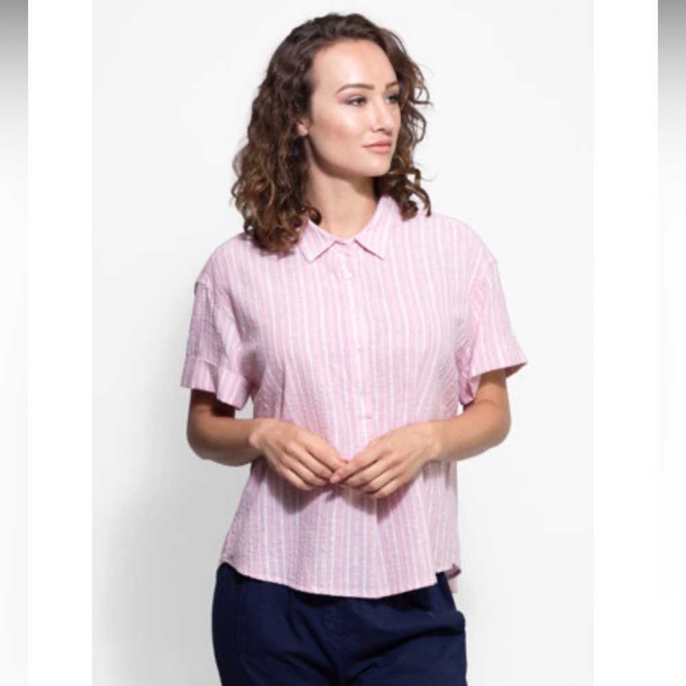 Xirena Chayse Top Rose Gold Button Down Top Striped Spring Boho Contemporary